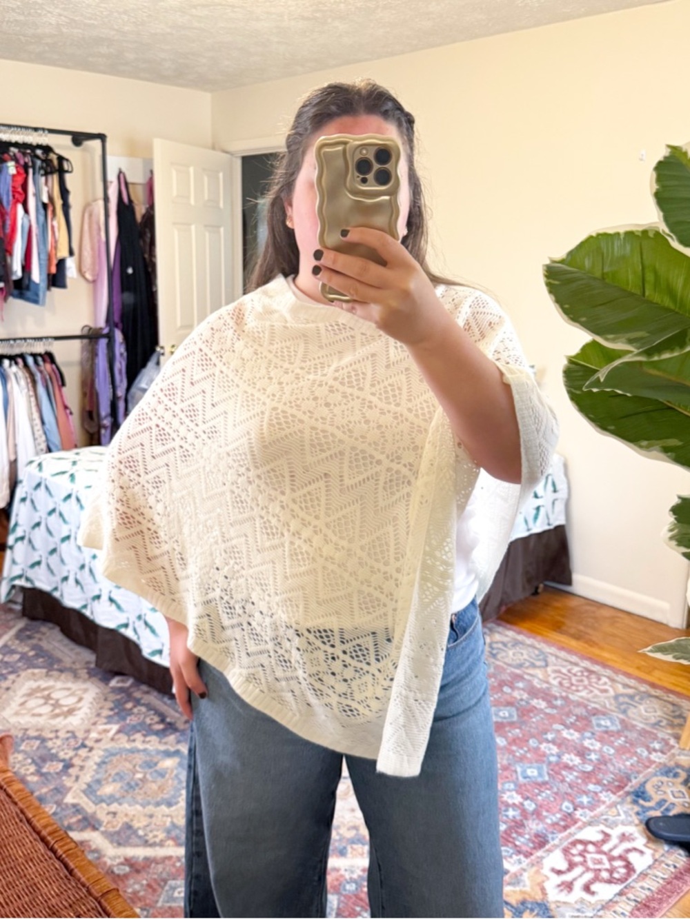 Cream vintage crochet poncho